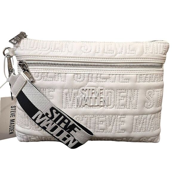 Steve Madden BMalibna Web Logo Quilted Wristlet- White
